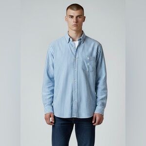 Chaps Blue &‎ White Large Striped Button Down Shirt Long Sleeve